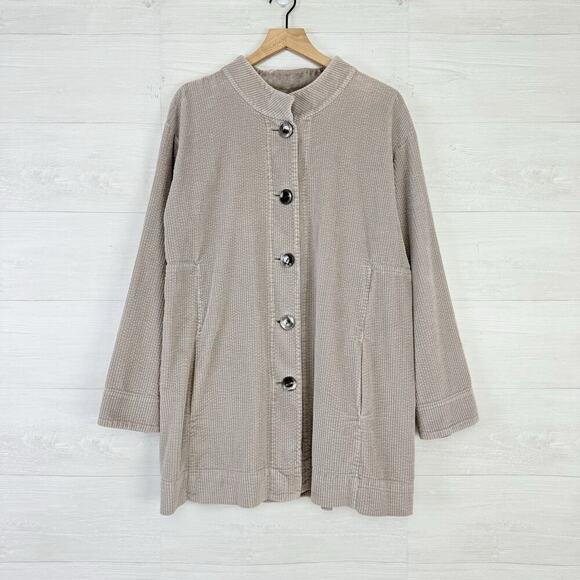 J.Jill Womens XL Corduroy Button Up Jacket Shacket Taupe Pockets Utility Chore - Picture 2 of 15